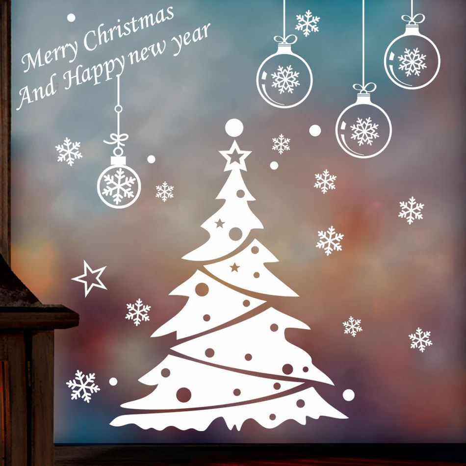 نافذة الطباعة شجرة عيد الميلاد ندفة الثلج ملصقات الحائط القابل للإزالة متعدد الألوان