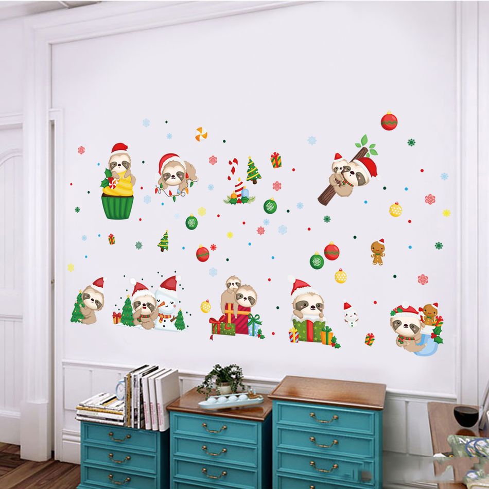 عيد الميلاد الكرتون الحيوان ملصقات الحائط الطباعة زجاج النافذة متعدد الألوان big image 3