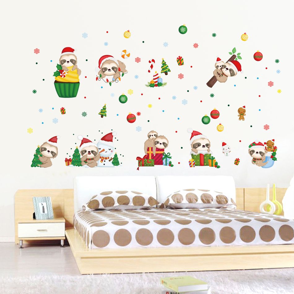 عيد الميلاد الكرتون الحيوان ملصقات الحائط الطباعة زجاج النافذة متعدد الألوان big image 1