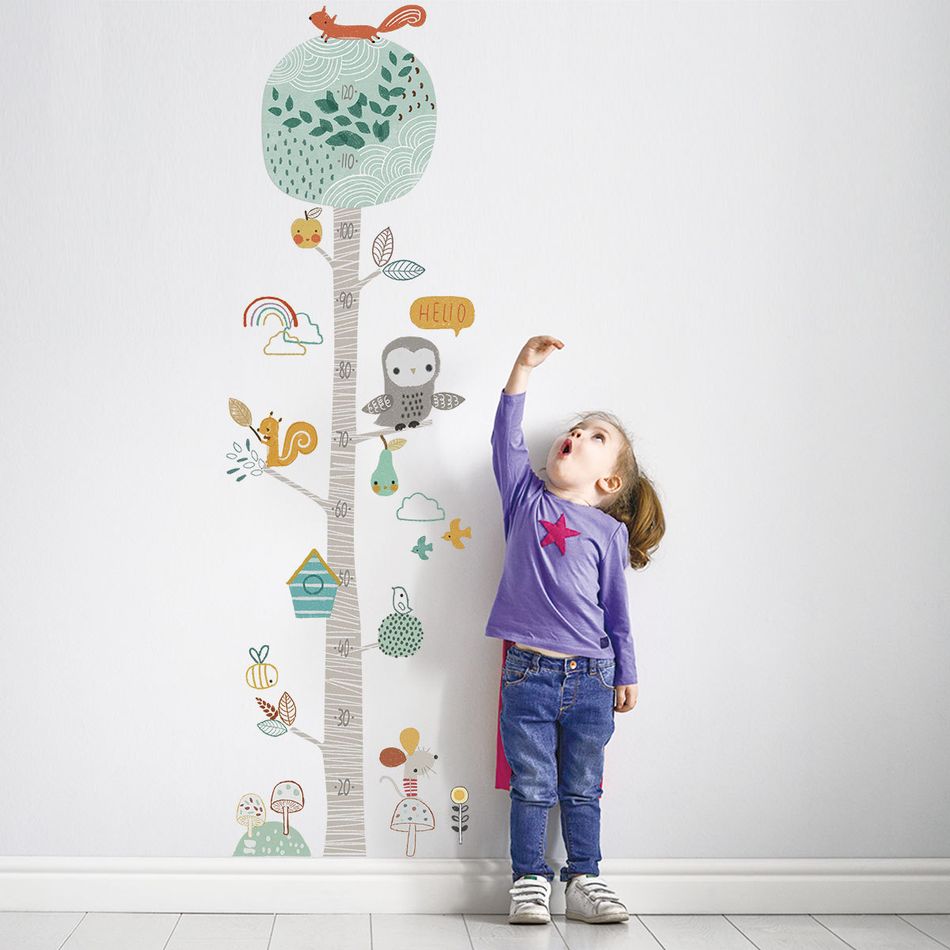 عدد 2 من ملصقات الحائط على شكل مخطط ارتفاع نمو الأطفال ، ملصقات جدارية لطيفة على شكل بومة ، لتزيين خلفية الغرفة متعدد الألوان big image 2