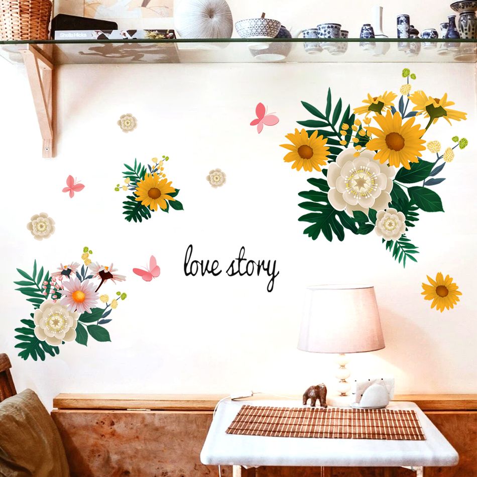 adesivos de parede de borboletas de flores adesivos de parede removíveis decoração de arte de parede para sala de estar decoração de fundo do quarto Multicolorido big image 4