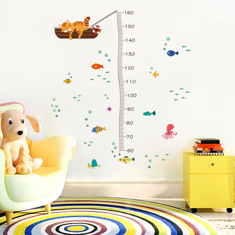 ملصقات جدارية على شكل رسم بياني للأطفال تحت الماء بارتفاع سمكة صغيرة قابلة للإزالة لتزيين خلفية الغرفة متعدد الألوان big image 3