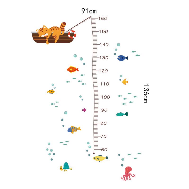 Gráfico de altura de crescimento infantil adesivos de parede mundo subaquático pequenos peixes decalques de parede removíveis decoração de fundo da sala Multicolorido big image 5