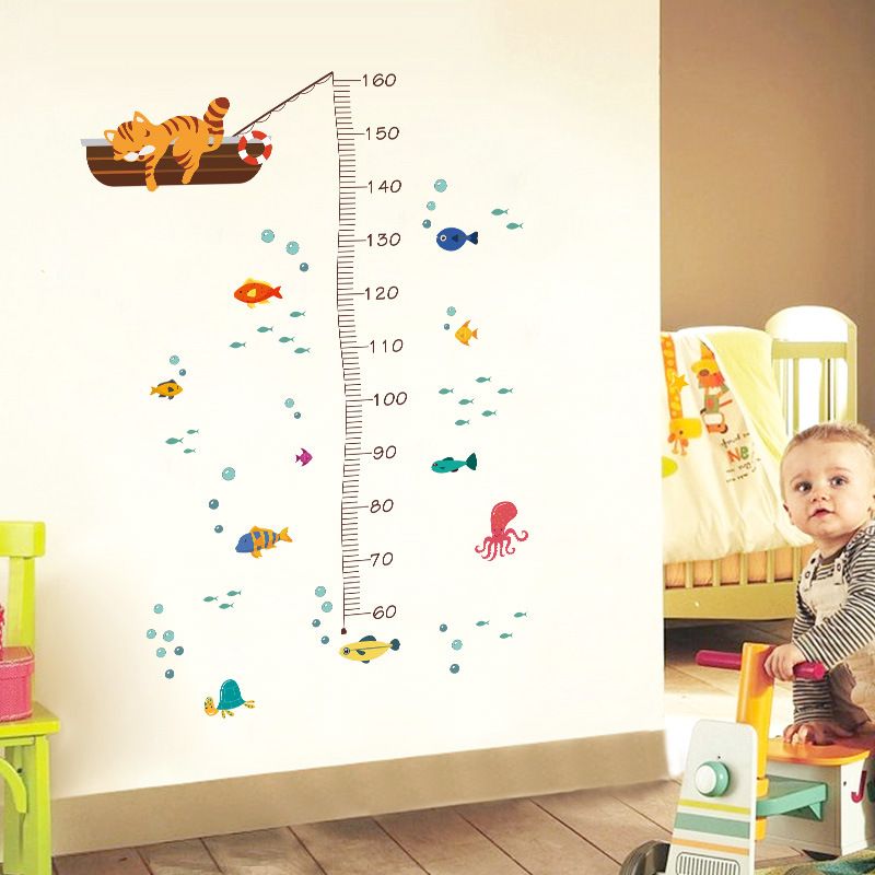 ملصقات جدارية على شكل رسم بياني للأطفال تحت الماء بارتفاع سمكة صغيرة قابلة للإزالة لتزيين خلفية الغرفة متعدد الألوان