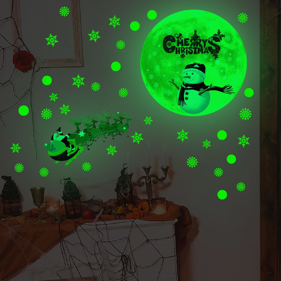 Christmas Wall Stickers Luminous Snowflake Moon Santa Claus Snowman Room Decorative Stickers Self Adhesive Multi-color big image 4
