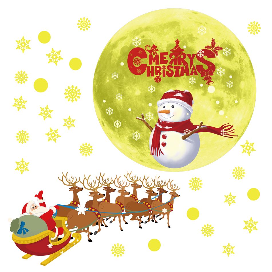Christmas Wall Stickers Luminous Snowflake Moon Santa Claus Snowman Room Decorative Stickers Self Adhesive Multi-color big image 1