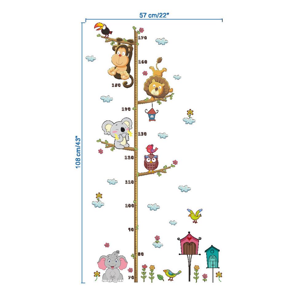 الكرتون الحيوانات الأسد القرد البومة الفيل ارتفاع قياس الجدار ملصق للأطفال غرف النمو جدار الفن متعدد الألوان big image 6