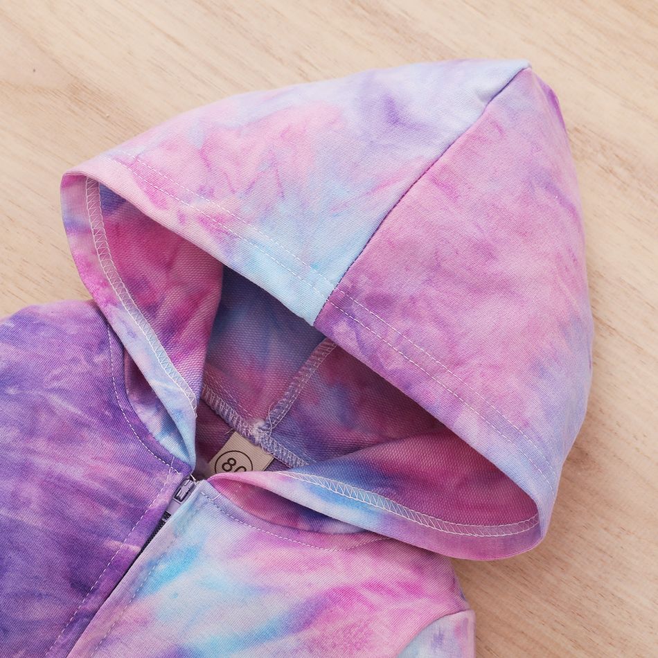 Tie-dyed Color Block Hooded Long-sleeve Baby Jumpsuit Purple big image 3