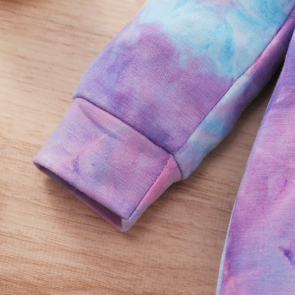 Tie-dyed Color Block Hooded Long-sleeve Baby Jumpsuit Purple big image 6