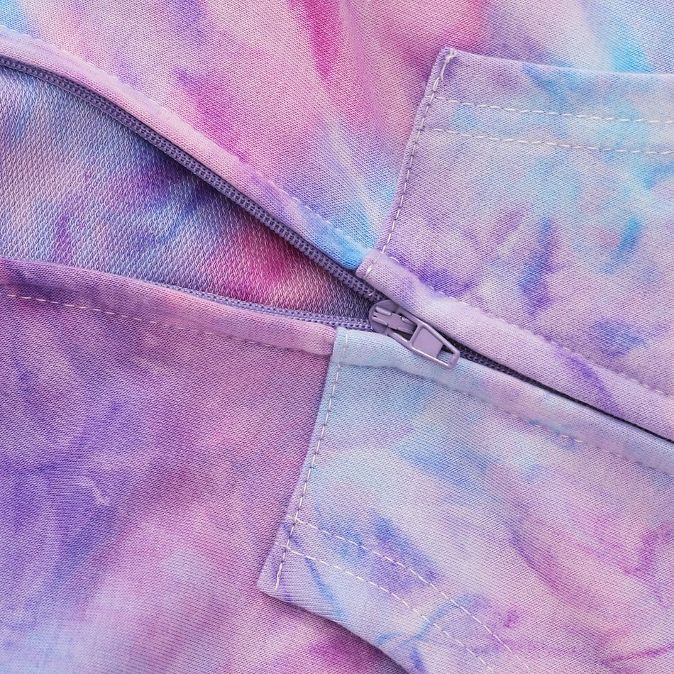 Tie-dyed Color Block Hooded Long-sleeve Baby Jumpsuit Purple big image 5