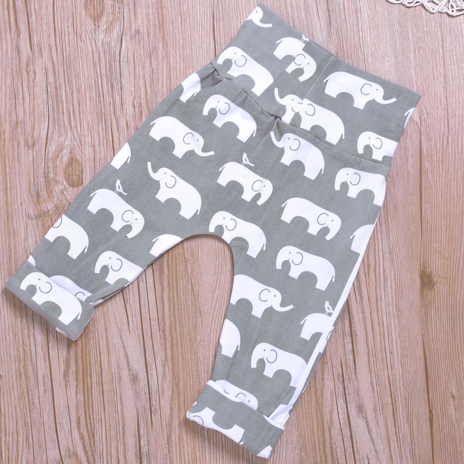 3pcs Baby Boy/Girl 95% Cotton Long-sleeve Letter and Elephant Print Set Multi-color big image 4