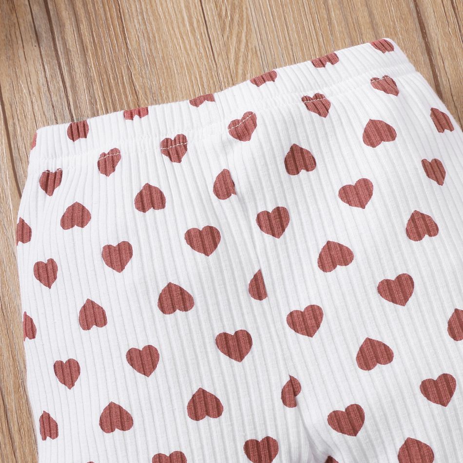 2pcs Cotton All Over Love Heart Print Baby Long-sleeve Ribbed Romper and Pants Set White big image 6
