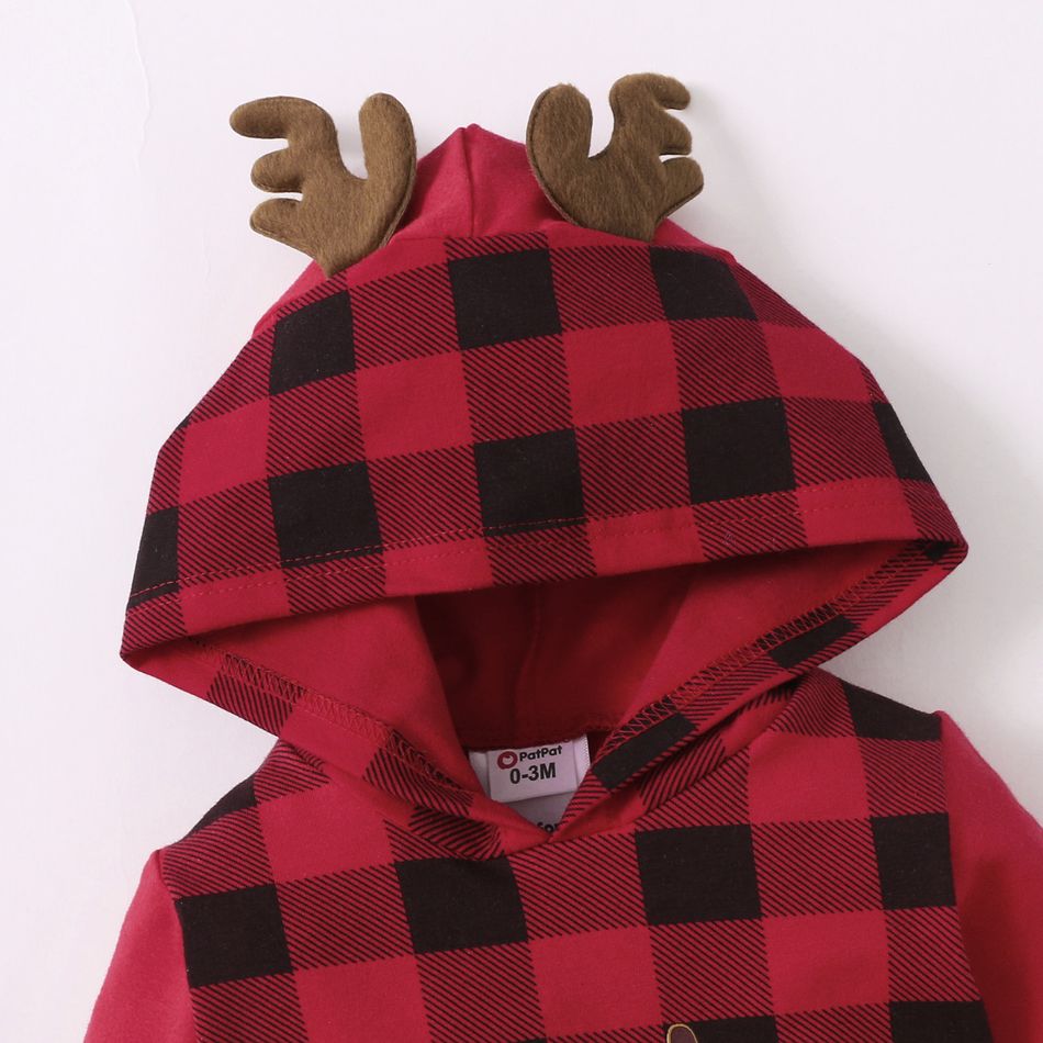 Baby Shark Christmas Cotton Plaid Antlers Jumpsuit for Baby Red big image 4