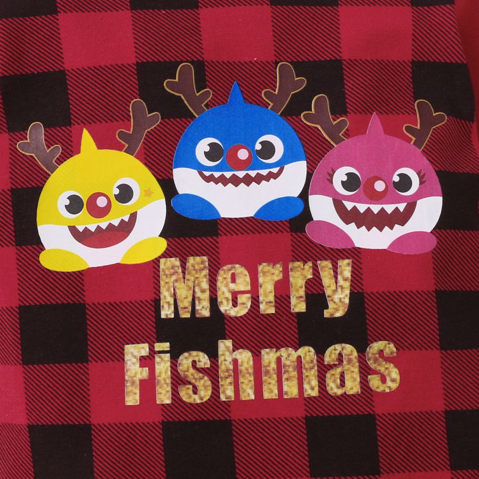 Baby Shark Christmas Cotton Plaid Antlers Jumpsuit for Baby Red big image 5