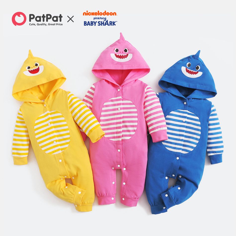 Baby Shark Cotton Stripe Hooded Jumpsuit for Baby Yellow big image 7