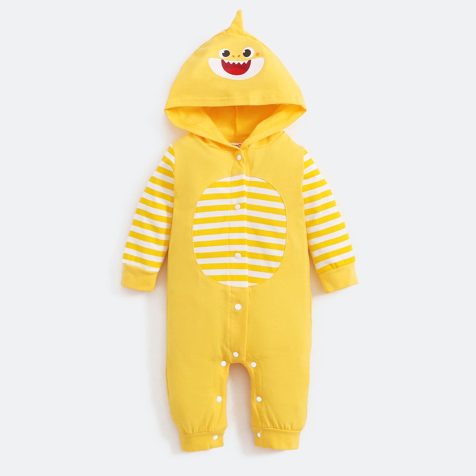 Baby Shark Cotton Stripe Hooded Jumpsuit for Baby Yellow