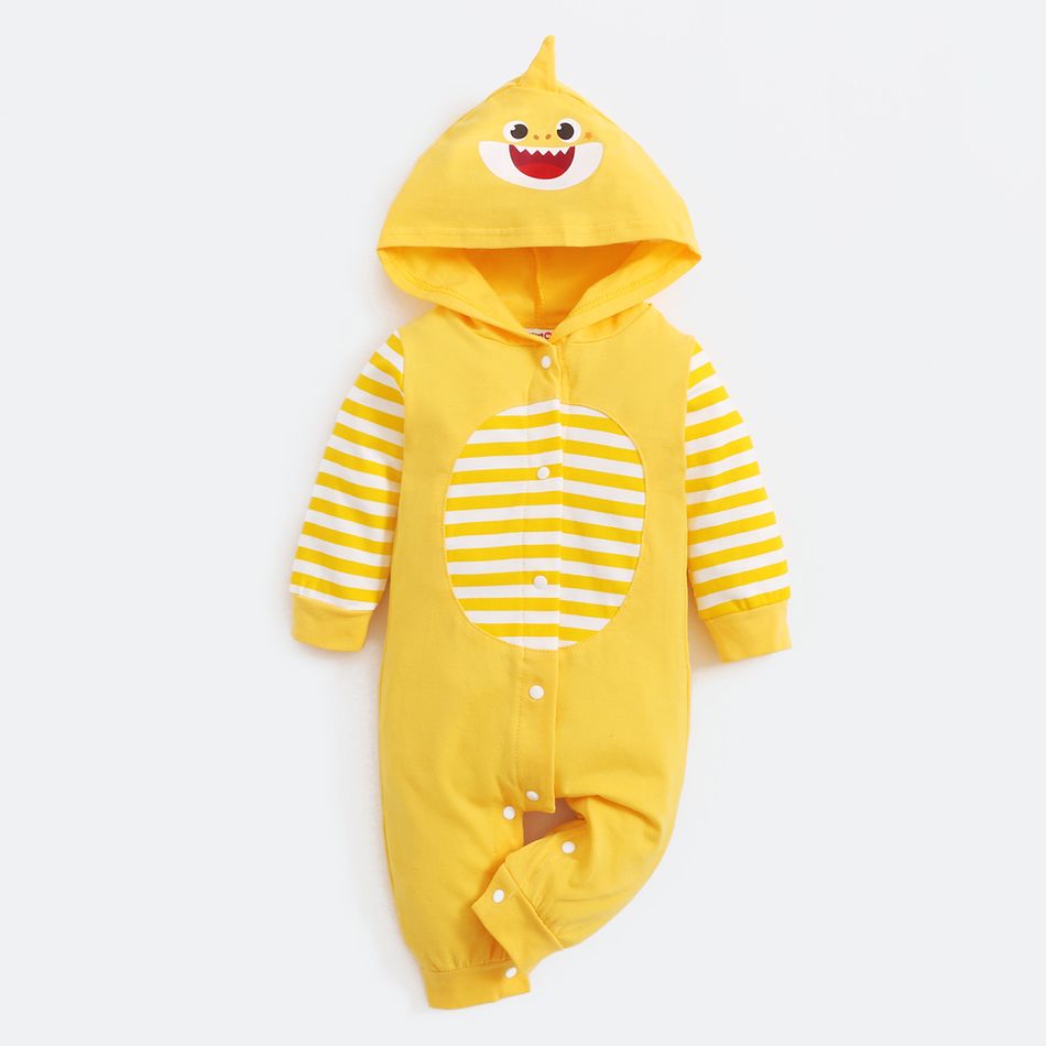 Baby Shark Cotton Stripe Hooded Jumpsuit for Baby Yellow big image 3