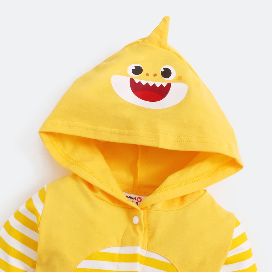 Baby Shark Cotton Stripe Hooded Jumpsuit for Baby Yellow big image 4