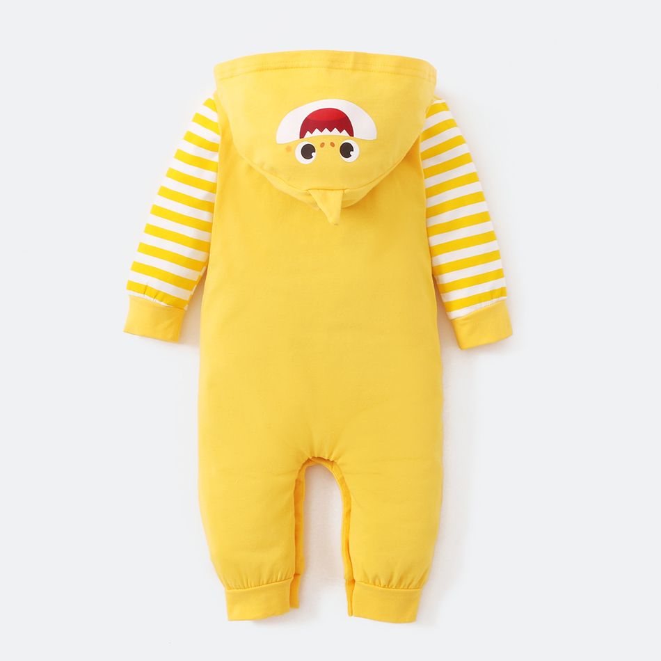Baby Shark Cotton Stripe Hooded Jumpsuit for Baby Yellow big image 2