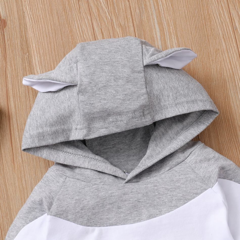 2-piece Baby Girl/Boy Colorblock Ear Design Hoodie Sweatshirt and Pants Set Grey big image 3