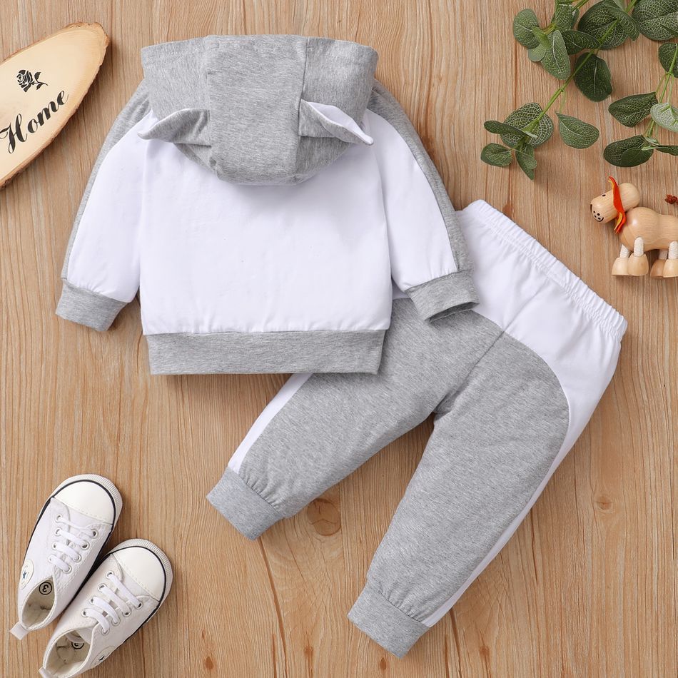 2-piece Baby Girl/Boy Colorblock Ear Design Hoodie Sweatshirt and Pants Set Grey