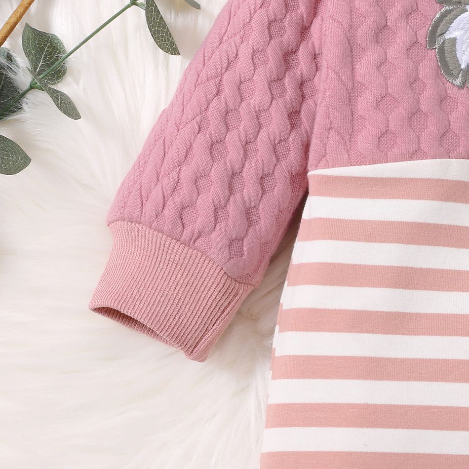 Baby Girl Koala Pattern Pink Long-sleeve Splicing Striped Jumpsuit Pink big image 5