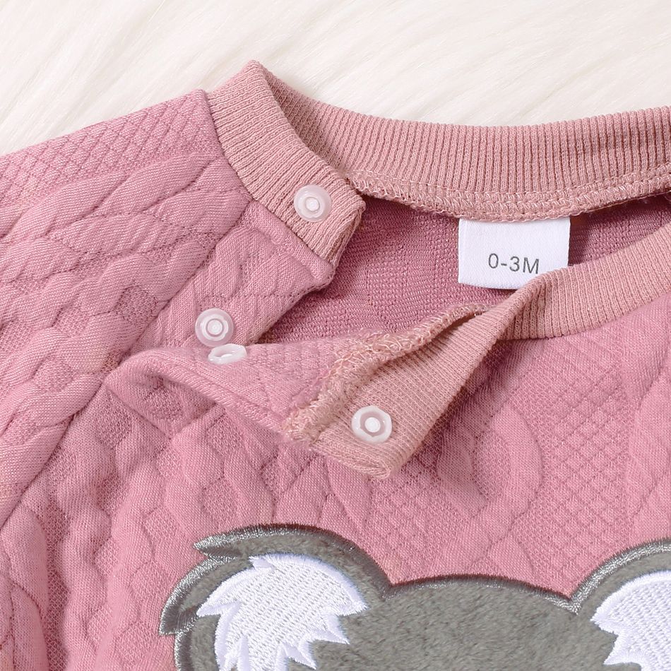 Baby Girl Koala Pattern Pink Long-sleeve Splicing Striped Jumpsuit Pink big image 4