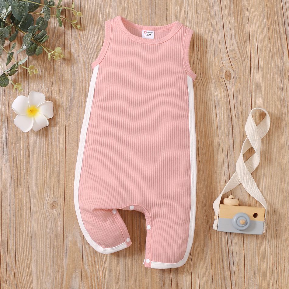 Baby Boy/Girl Solid Ribbed Sleeveless Tank Jumpsuit Pink
