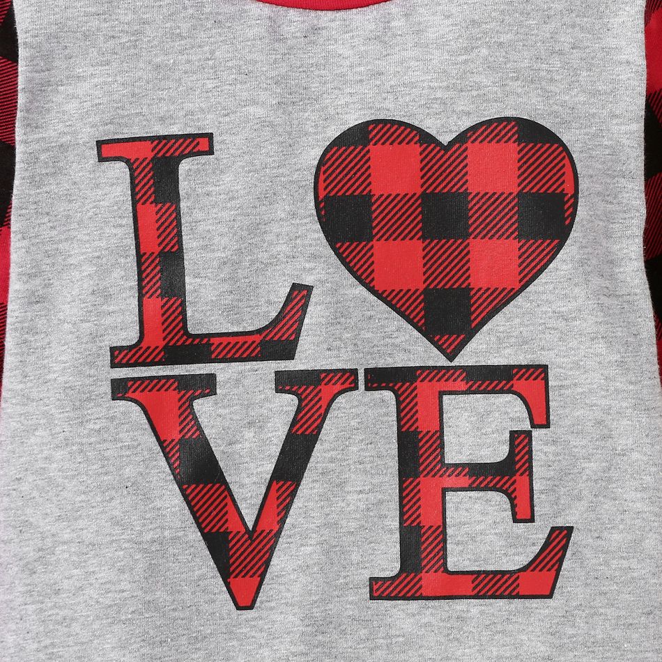 Mother's Day Baby Boy Plaid Love Heart and Letter Print Long-sleeve Romper Light Grey big image 6