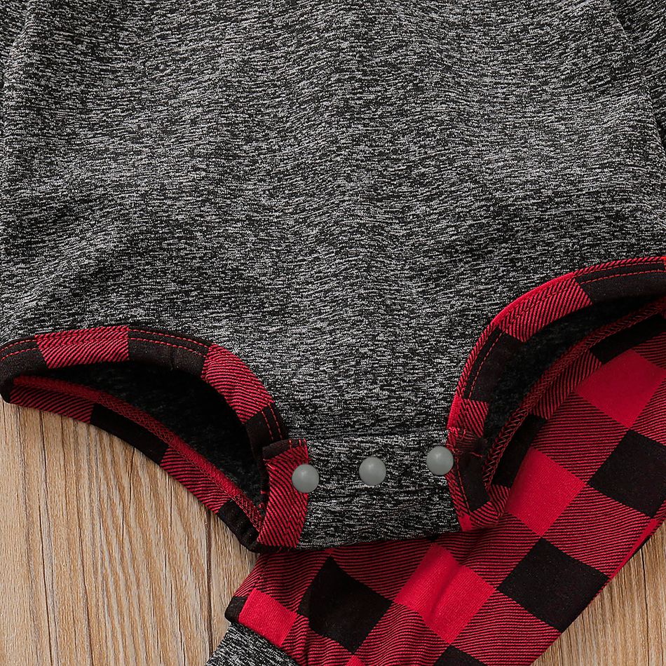 2pcs Plaid Print Hooded Long-sleeve Baby Set Dark Grey big image 4