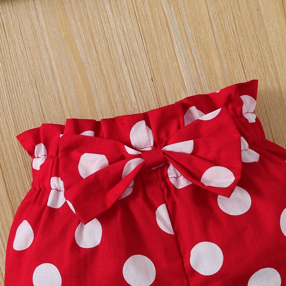 3pcs Baby Girl 95% Cotton Ribbed Short-sleeve Cold Shoulder Romper and Polka Dots Bloomers Shorts with Headband Set Black big image 3