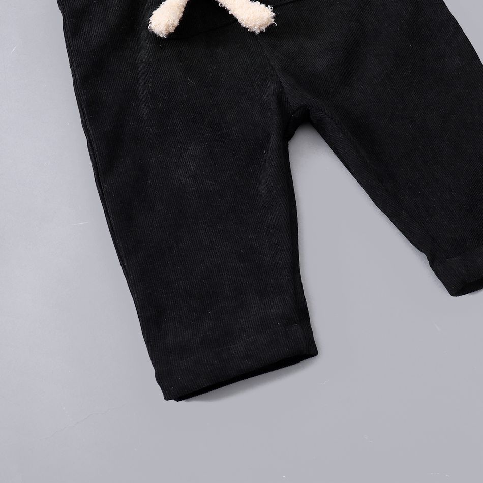 2pcs Baby Boy/Girl Mock Turtleneck Long-sleeve Top and Teddy Bear Stuffed Toy Design Overalls Set Black