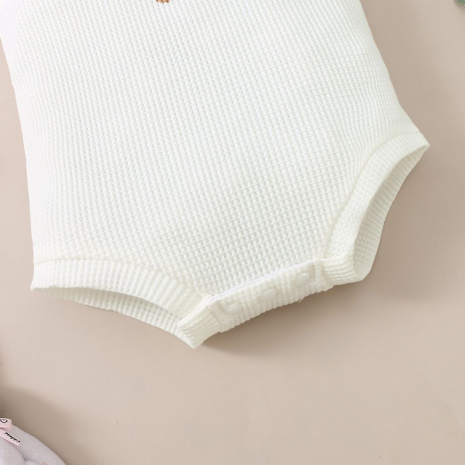 100% Cotton 2pcs Baby Boy/Girl Shell Print Sleeveless Waffle Romper and Shorts Set OffWhite big image 6