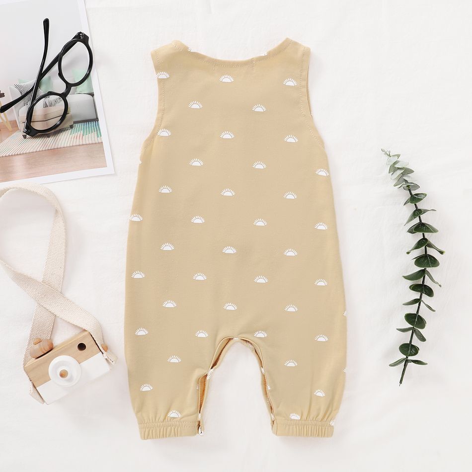 Baby Boy 95% Cotton Sleeveless Print/Striped/Solid Button Tank Jumpsuit Beige big image 3