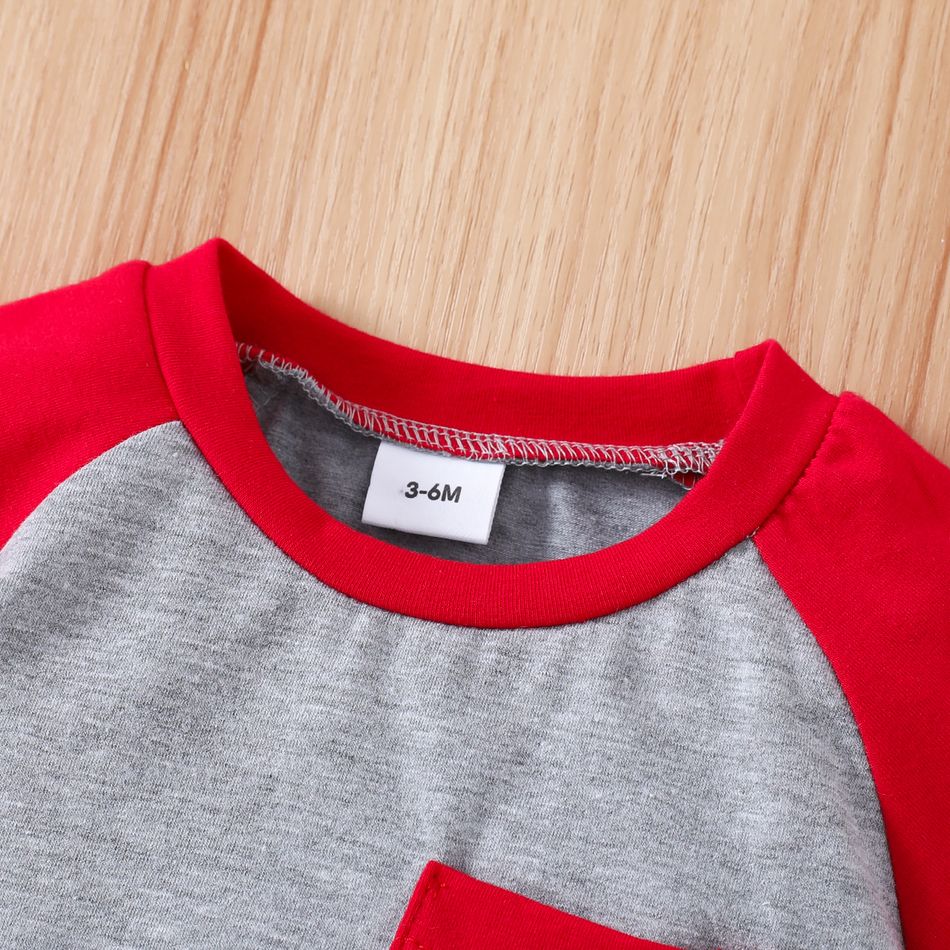 2pcs Baby Boy 100% Cotton Denim Shorts and Colorblock Raglan-sleeve T-shirt Set Red big image 3