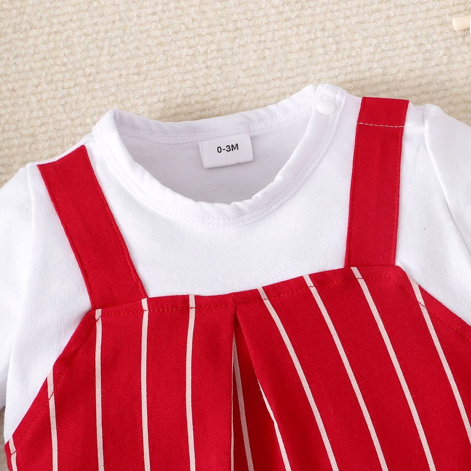 Baby Boy/Girl 95% Cotton Short-sleeve Faux-two Striped Romper Red big image 4