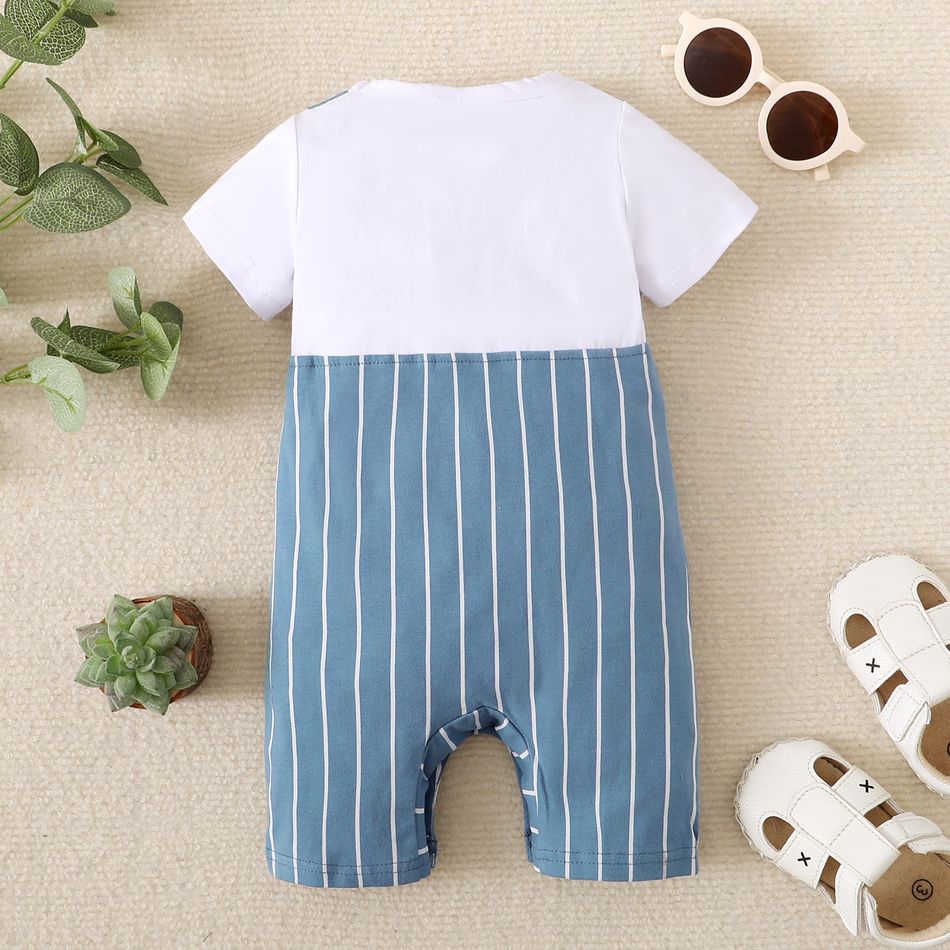 Baby Boy/Girl 95% Cotton Short-sleeve Faux-two Striped Romper Light Blue big image 3