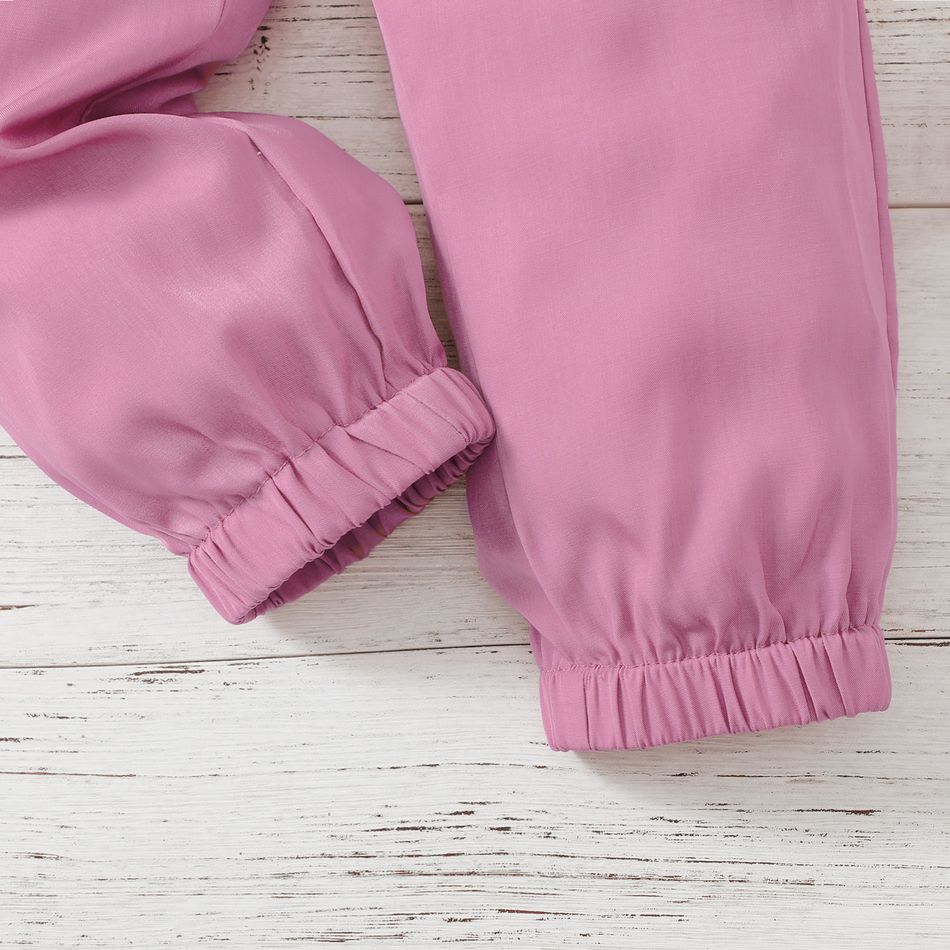 2pcs Toddler Girl Off Shoulder Short-sleeve Pink Tee and Elasticized Pocket Design Pants Set Purple