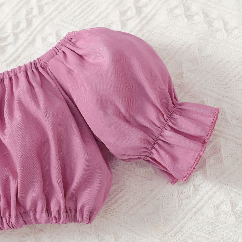 2pcs Toddler Girl Off Shoulder Short-sleeve Pink Tee and Elasticized Pocket Design Pants Set Purple big image 4