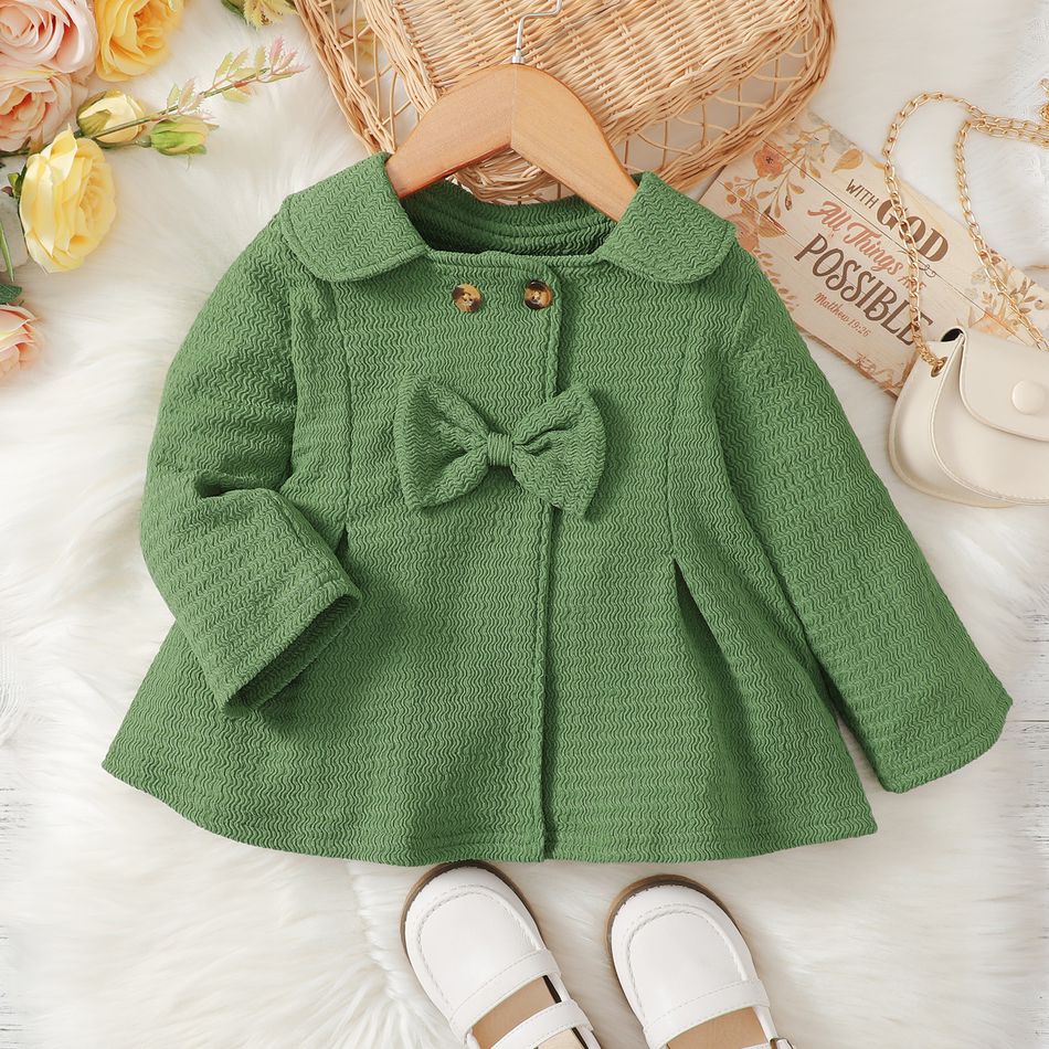 Toddler Girl Doll Collar Bowknot Button Design Green Coats Green big image 2