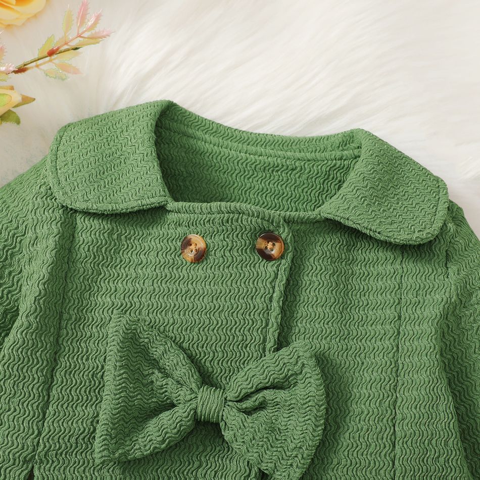 Toddler Girl Doll Collar Bowknot Button Design Green Coats Green big image 4