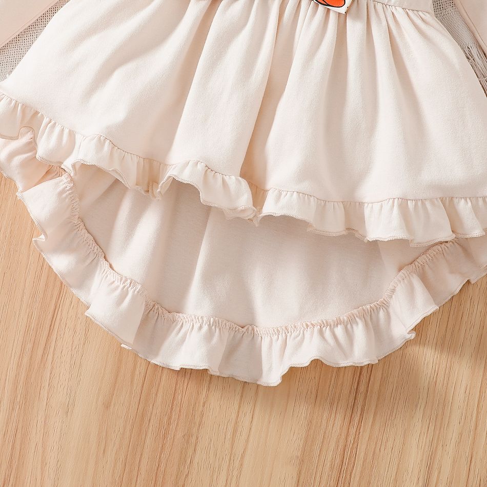 2pcs Toddler Girl Bowknot Design Ruffled High Low Long-sleeve Tee and Floral Print Leggings Set Apricot big image 7