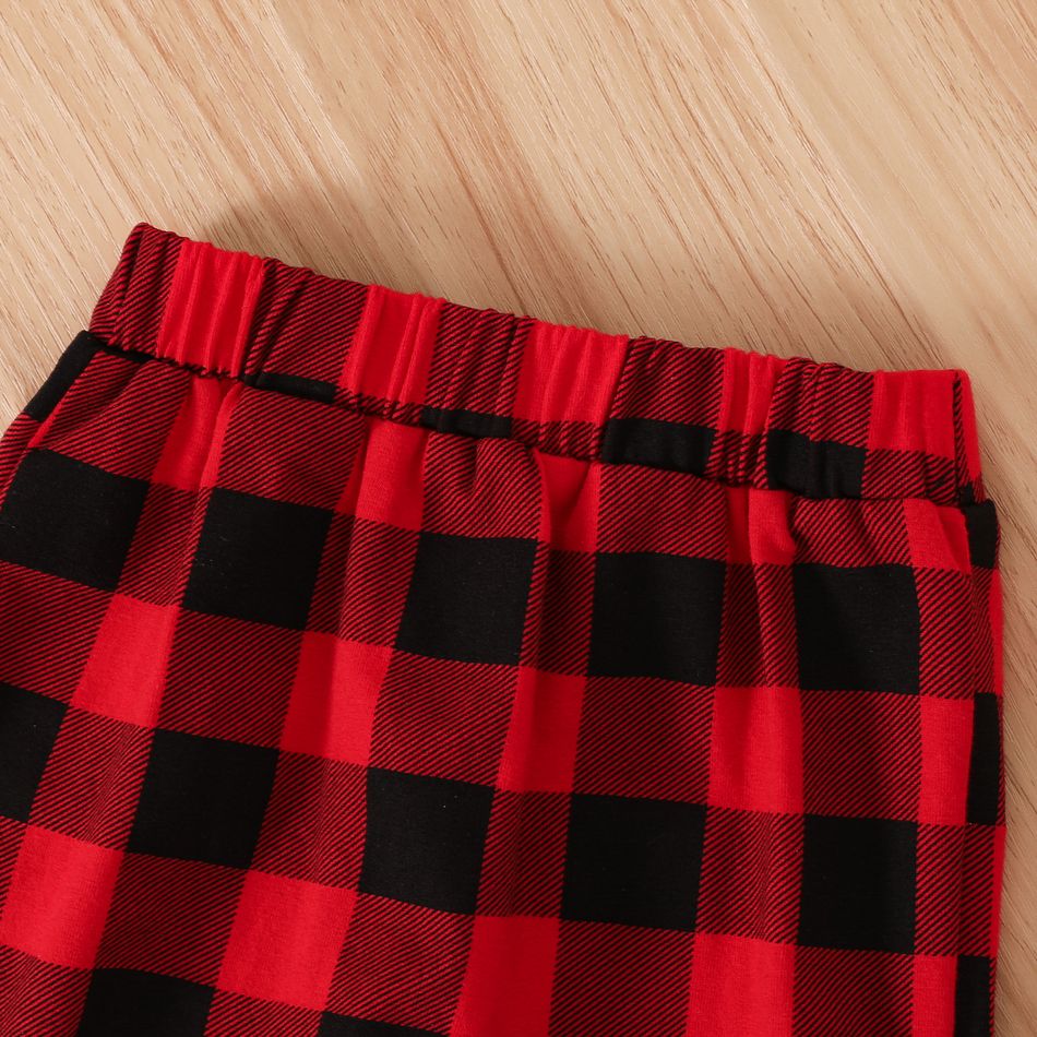2pcs Baby Boy 95% Cotton Long-sleeve Sunglasses & Letter Print Hoodie and Red Plaid Sweatpants Set DeepGery big image 8