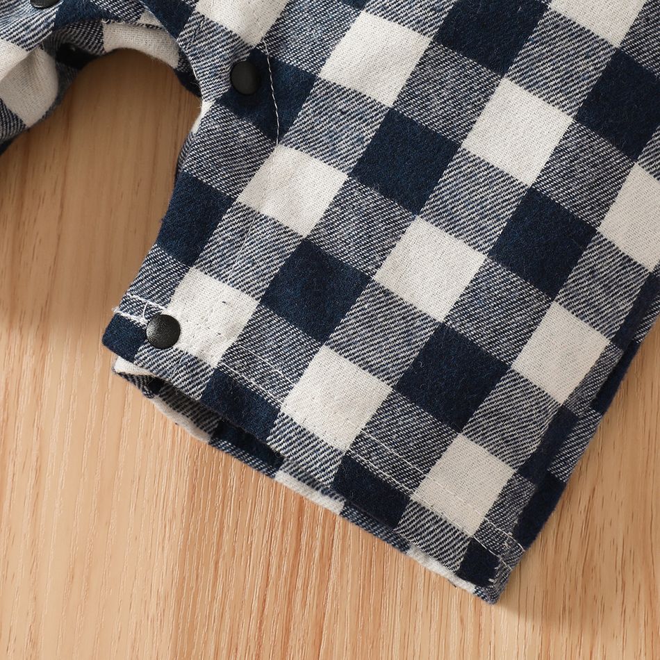 Plaid Print Lapel Collar Short-sleeve Baby Romper Bluish Grey