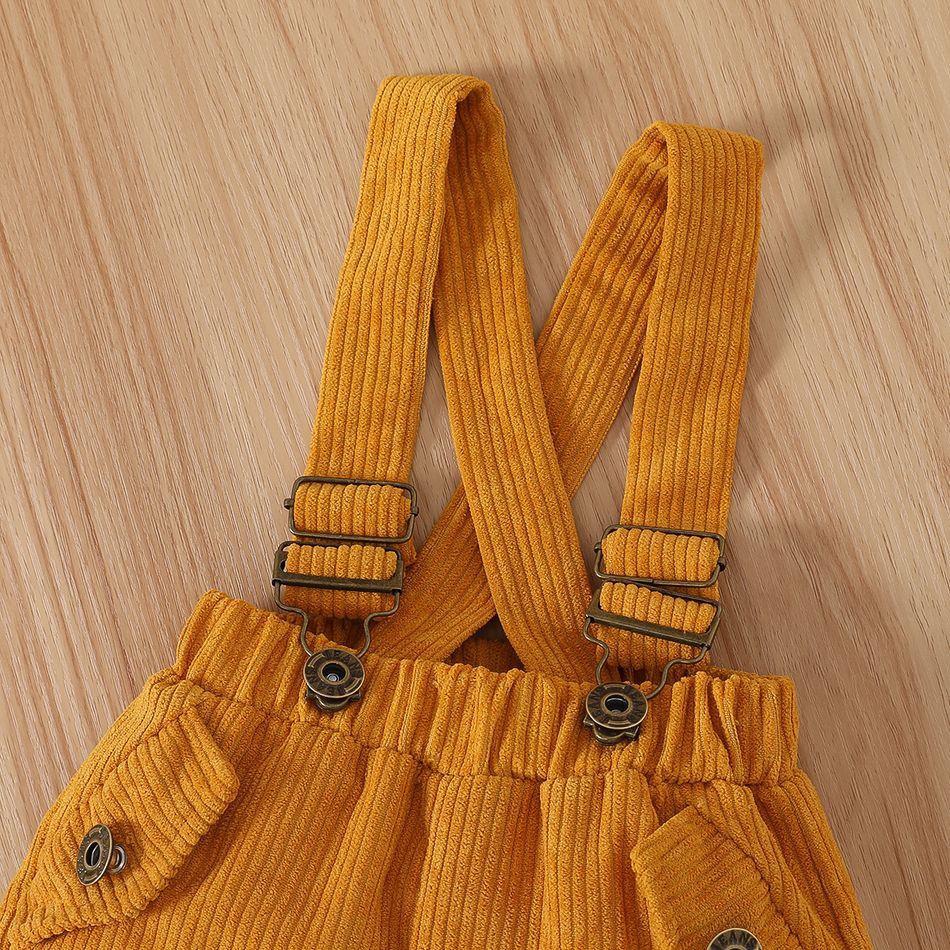 2pcs Baby Boy 95% Cotton Long-sleeve Bow Tie Decor Romper and Corduroy Overalls Set Yellow big image 6