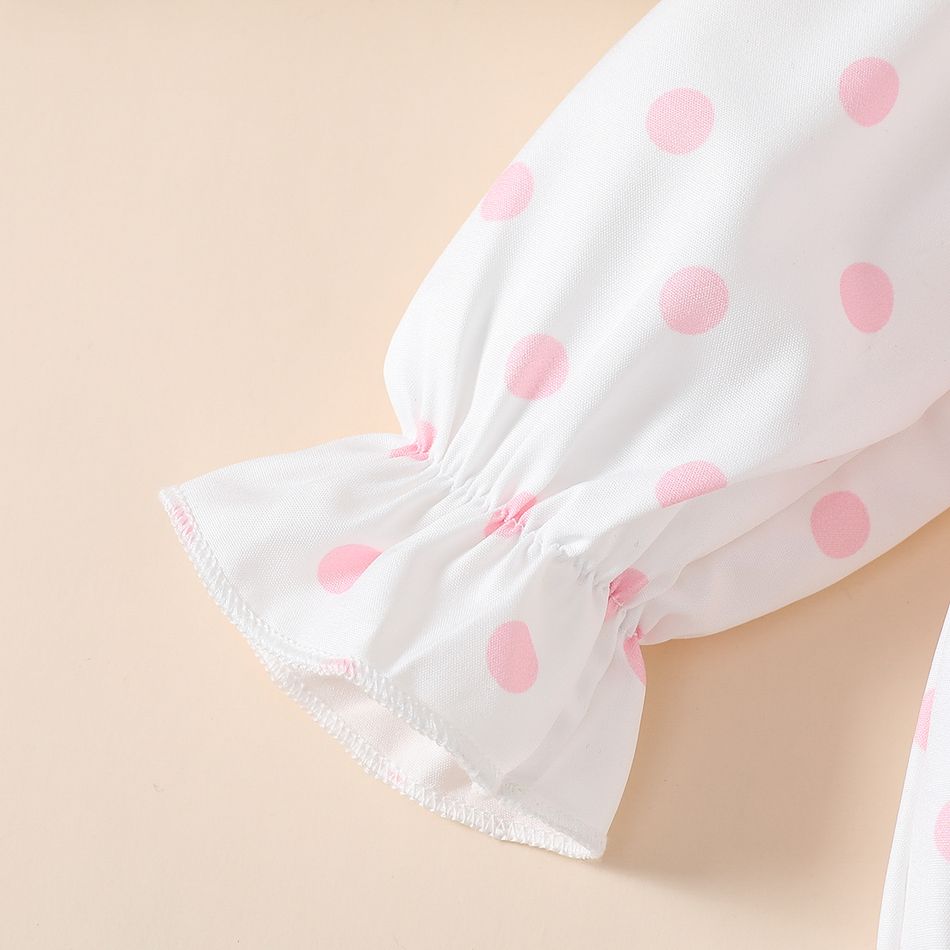 2pcs Baby Girl Bow Front Polka Dot Print Long-sleeve Romper with Headband Set Pink big image 6