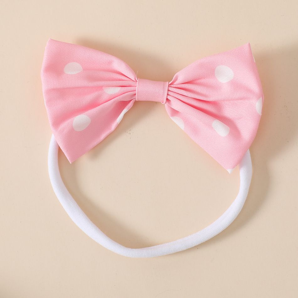 2pcs Baby Girl Bow Front Polka Dot Print Long-sleeve Romper with Headband Set Pink big image 8