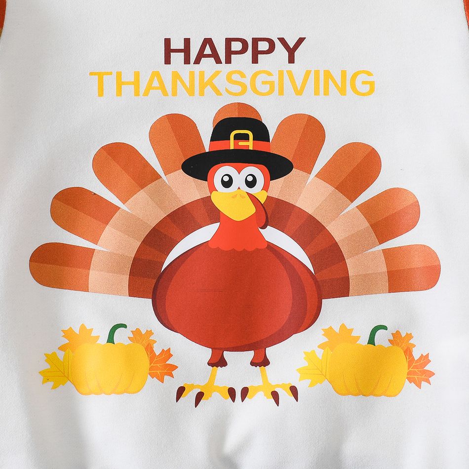 2pcs Toddler Boy Thanksgiving Animal Print Plaid Colorblock Sweatshirt and Pants Set Orangebrown big image 5