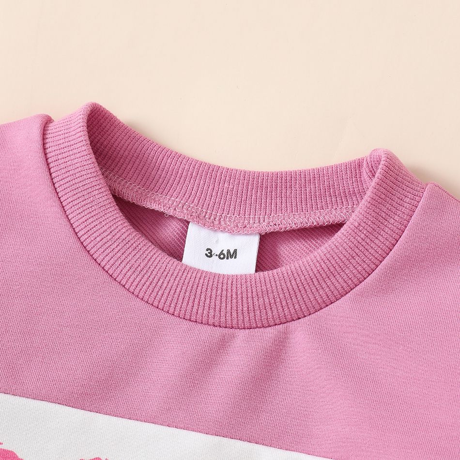 2pcs Baby Girl 95% Cotton Long-sleeve Letter Print Colorblock Crop Sweatshirt and Sweatpants Set Pink big image 4