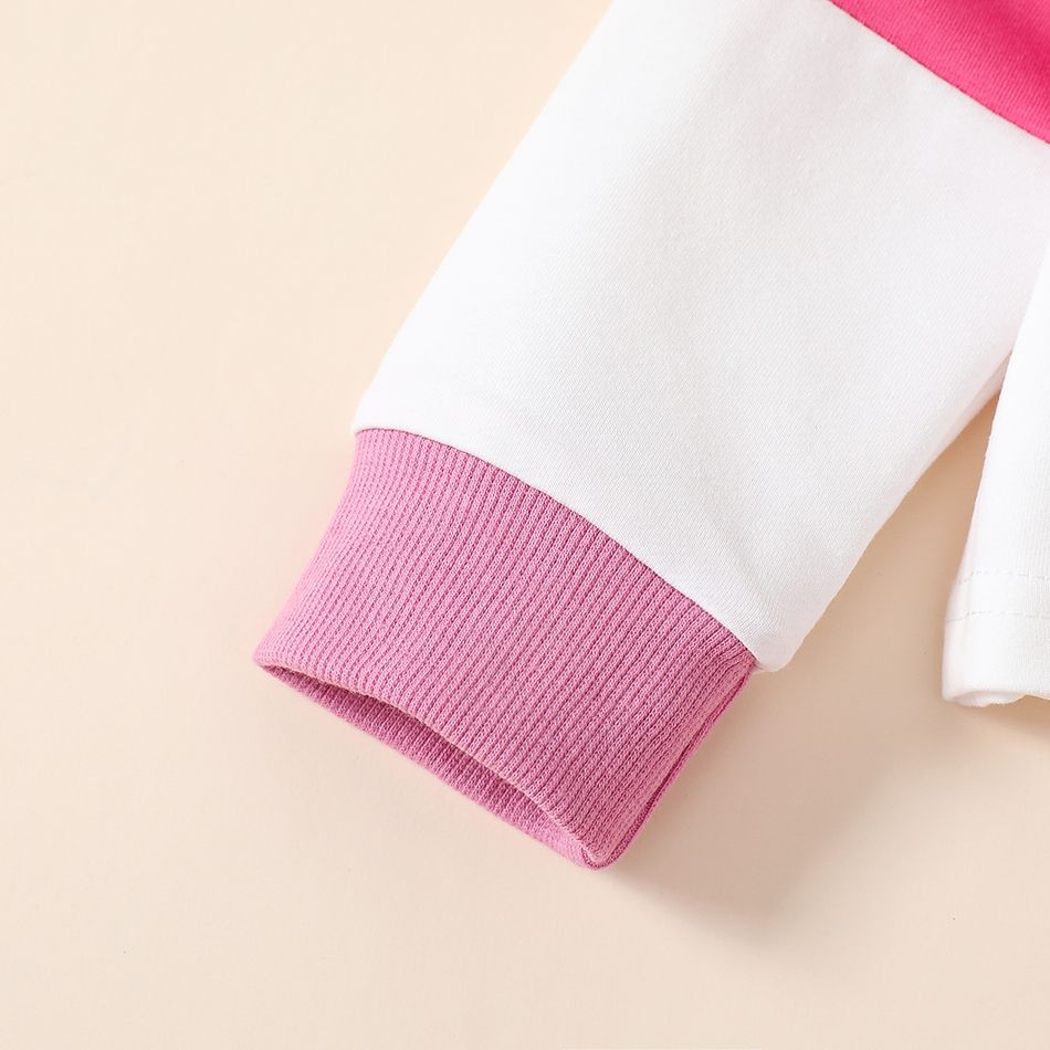 2pcs Baby Girl 95% Cotton Long-sleeve Letter Print Colorblock Crop Sweatshirt and Sweatpants Set Pink big image 6